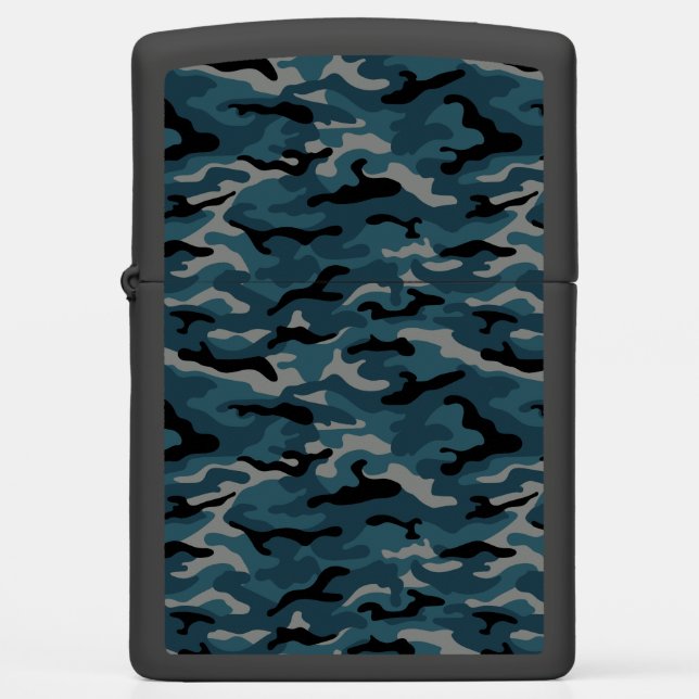 Night Blue Camo Camouflage Zippo Lighter (Front)
