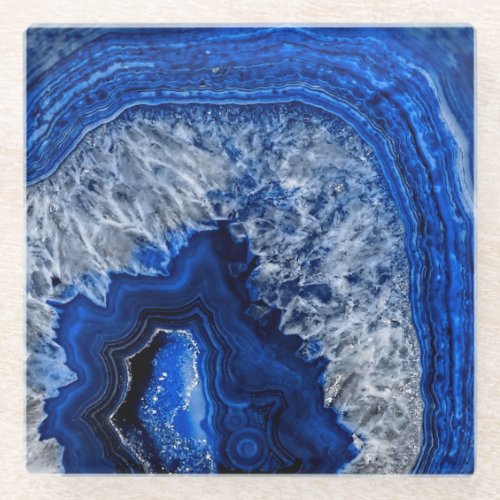 Night Blue Indigo Agate Mineral Quartz Gemstone Glass Coaster