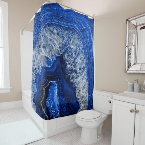 Night Blue Indigo Agate Mineral Quartz Gemstone Shower Curtain