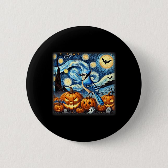 Night Blue Jay Halloween  Button (Front)