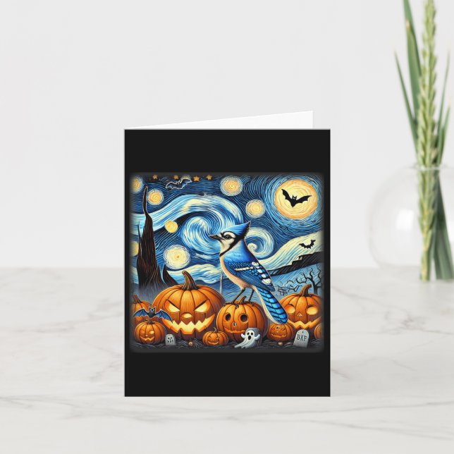 Night Blue Jay Halloween  Card (Front)