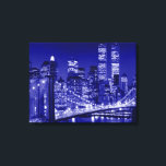 Night Blue New York City Pop Art Canvas Print<br><div class="desc">Brooklyn Bridge, River and Manhattan Cityscape, Skyscrapers and Buildings</div>