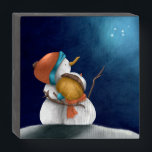 Night Blue Sky Snowmen Couple Hugging Winter Decor Wooden Box Sign<br><div class="desc">Decorate your home with a cute illustration of a couple of snowmen hugging each other while looking to the stars in a winter blue sky night. This winter decor can be used over and over again for each holiday season or be part of your permanent decoration as a reminder of...</div>