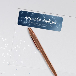 Night Blue Stylish Chic Fancy Elegant Calligraphy Label