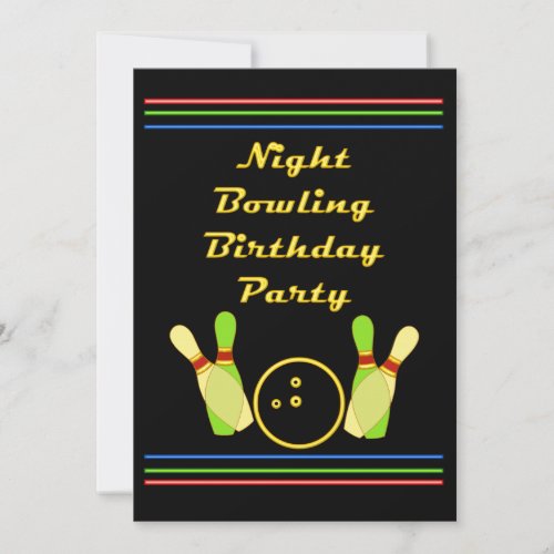 Night Bowling Birthday Party Neon Retro Styling Invitation