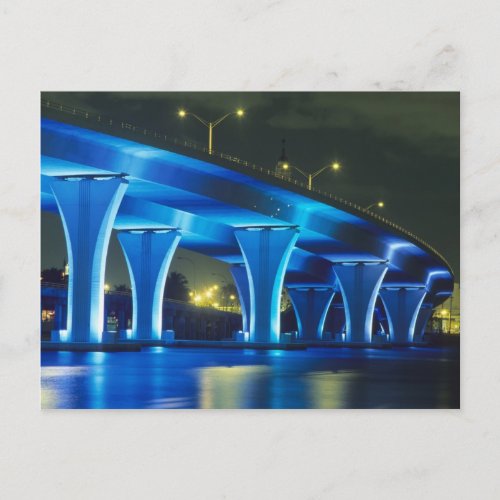 Night bridge at Port of Miami Florida Postcard