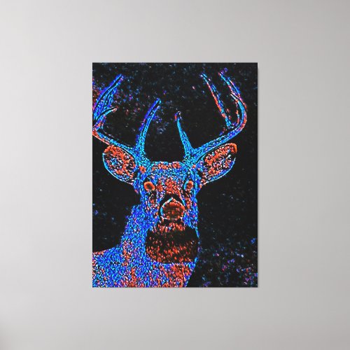 Night Buck Hunter Neon Glow Abstract Canvas Print