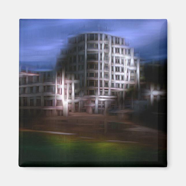 Night buildings digital effect style "impression" magnet (Front)
