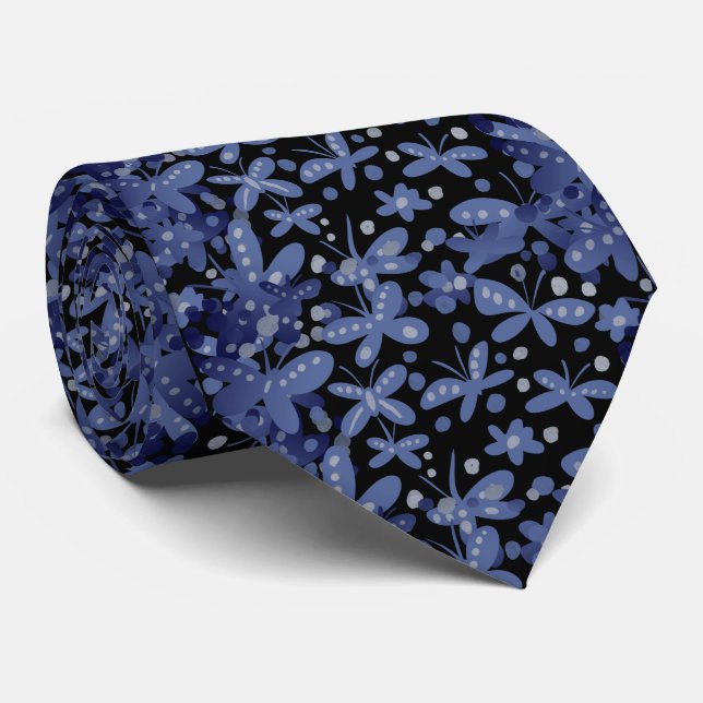 Night butterflies neck tie (Rolled)