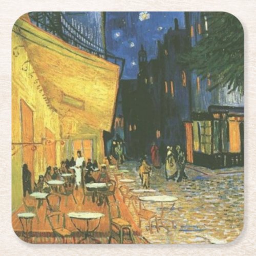 Night Cafe Painting by van Gogh Square Paper Coaster