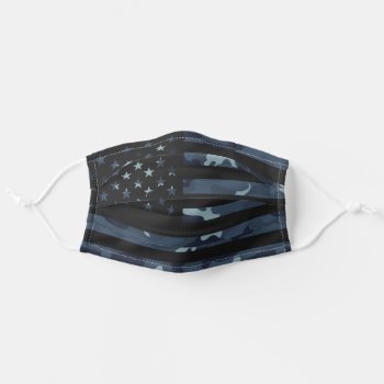 Night Camo - Dark Blue Camouflage American Flag Adult Cloth Face Mask by UrHomeNeeds at Zazzle