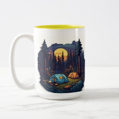 Night camp with tea Two_Tone coffee mug