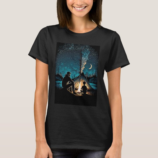 Night Camping Bonfire Bonding Father and Son Bonfi T-Shirt (Front)