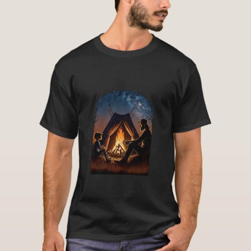 Night Camping Bonfire Bonding Father and Son Bonfi T_Shirt