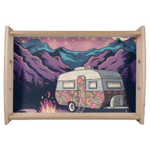 Night Camping in the Mountains Serving Tray