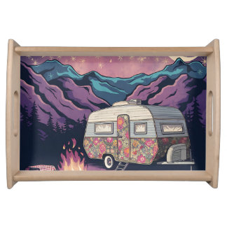 Night Camping in the Mountains Serving Tray