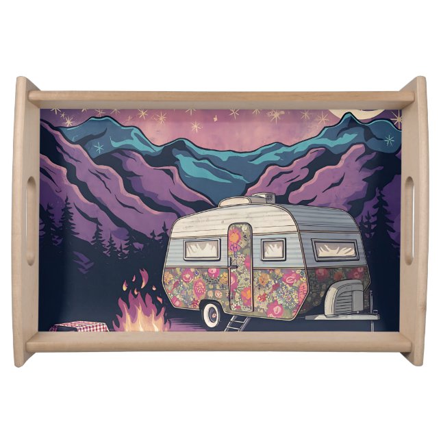 Night Camping in the Mountains Serving Tray (Front)