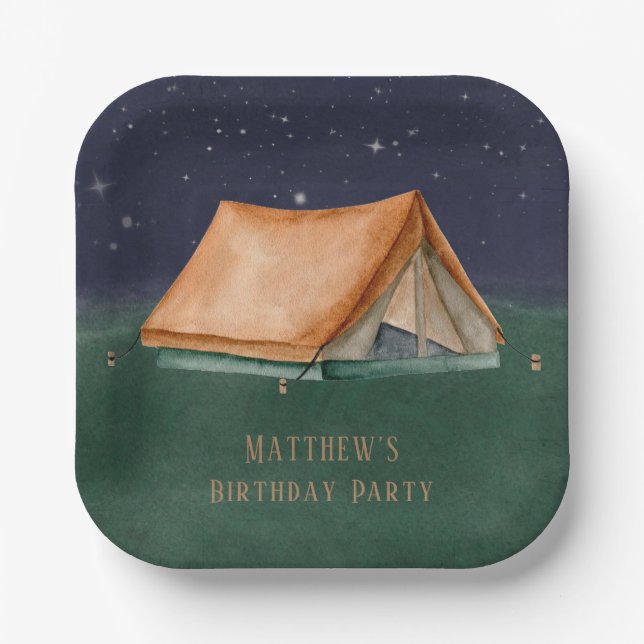 Night Campout Boy Birthday Party Paper Plates (Front)