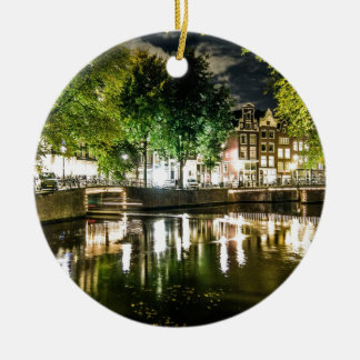 night canal in Amsterdam, Netherlands Ceramic Ornament