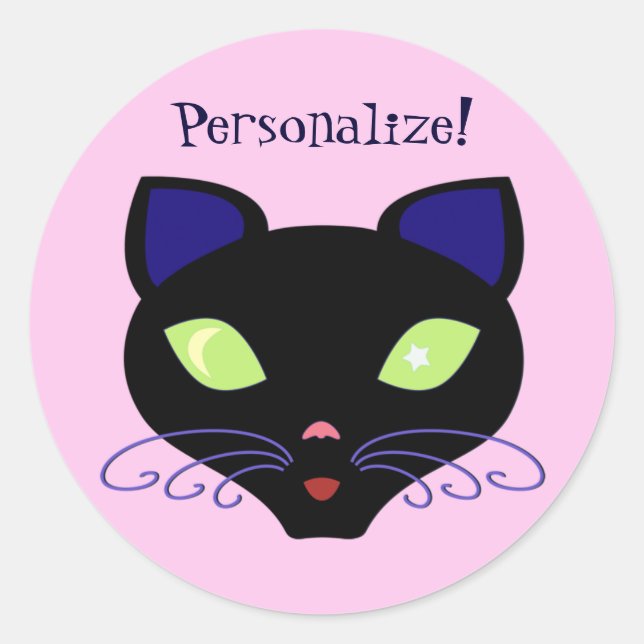 Night Cat Classic Round Sticker (Front)