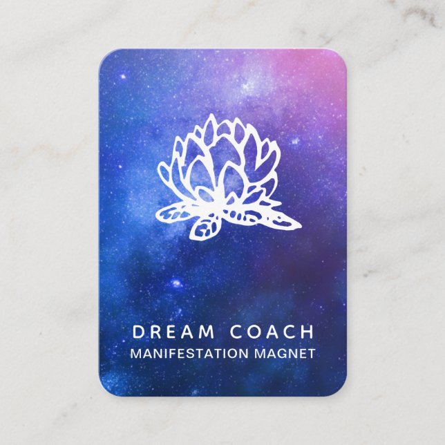 *~* Night Celestial Galaxy Sky Lotus Floral QR Business Card (Front)