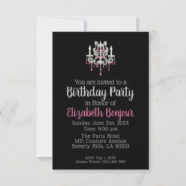 Night Chandelier PAPER/SIZE/SHAPE OPTIONS - RSVP & Invitation (Back)
