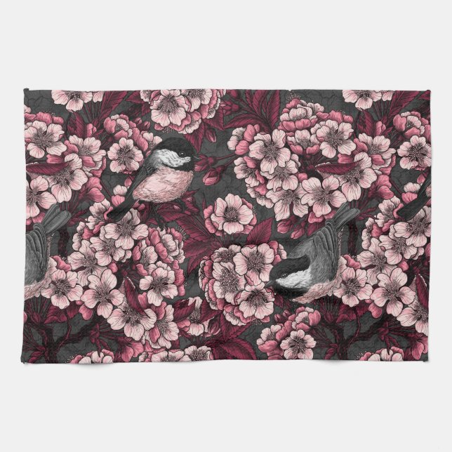 Night cherry garden kitchen towel (Horizontal)