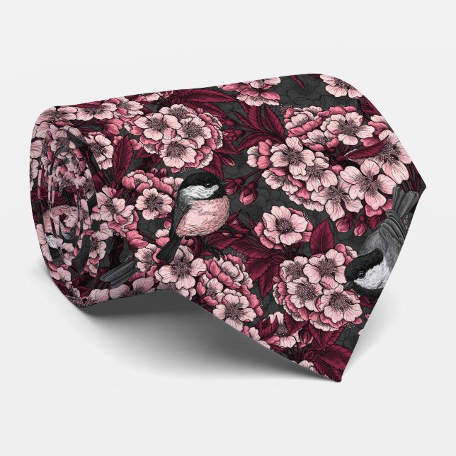 Night cherry garden neck tie (Rolled)