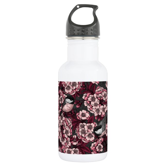 Night cherry garden stainless steel water bottle (Front)