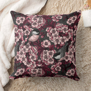 Night cherry garden throw pillow