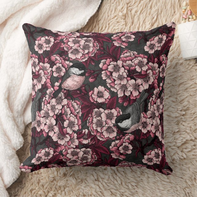 Night cherry garden throw pillow (Blanket)