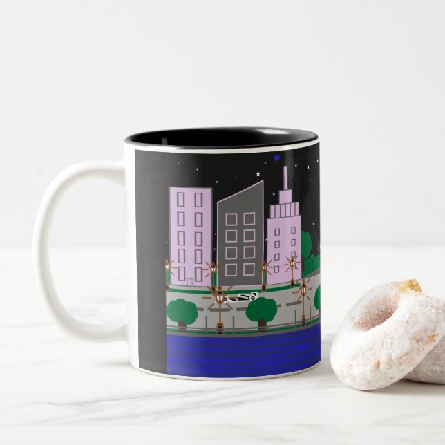 Night City Two-Tone Coffee Mug (With Donut)
