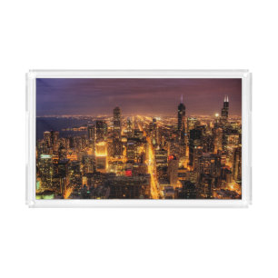 Night cityscape of Chicago Acrylic Tray