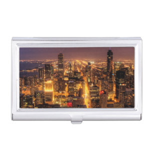 Night cityscape of Chicago Business Card Holder