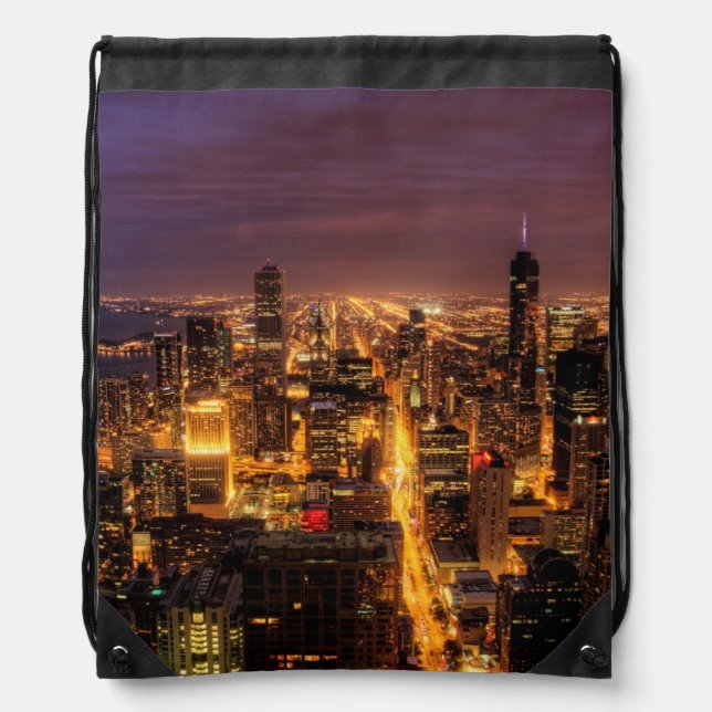 Night cityscape of Chicago Drawstring Bag (Front)
