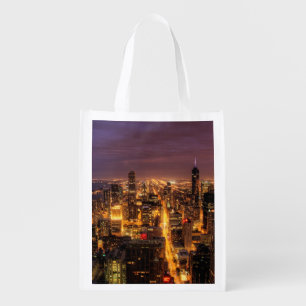 Night cityscape of Chicago Grocery Bag