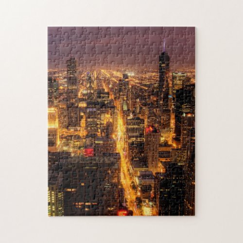 Night cityscape of Chicago Jigsaw Puzzle