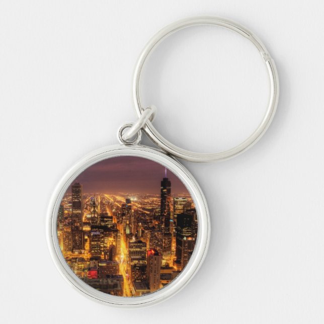 Night cityscape of Chicago Keychain (Front)