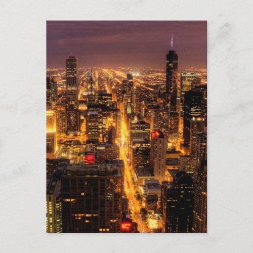 Night cityscape of Chicago Postcard