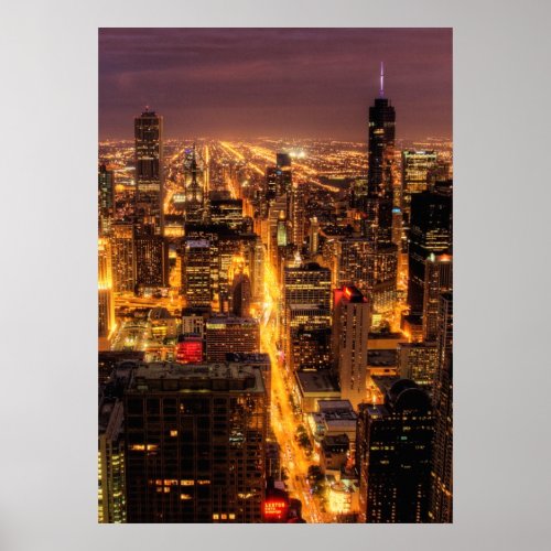 Night cityscape of Chicago Poster