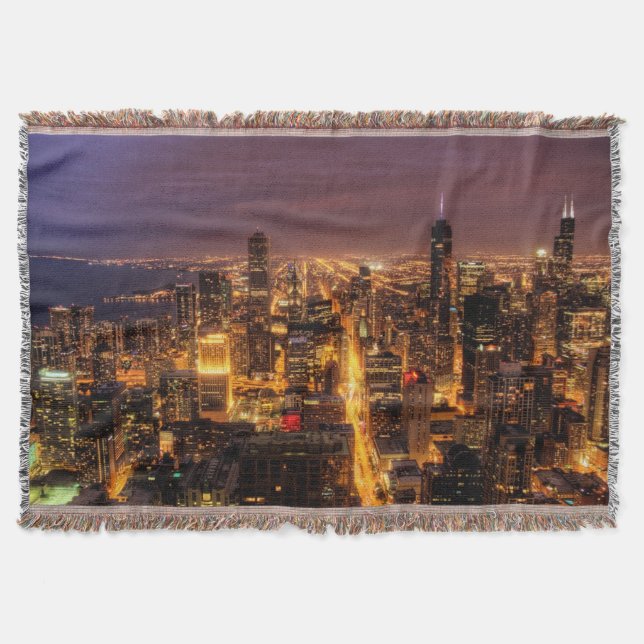 Night cityscape of Chicago Throw Blanket (Front)