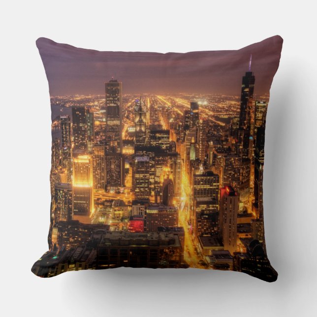 Night cityscape of Chicago Throw Pillow (Front)