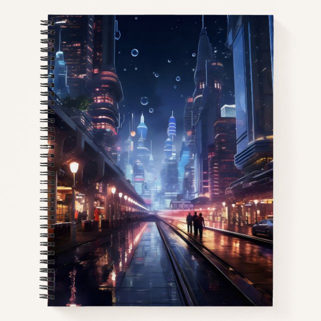 Night Cityscape Sci-Fi Notebook (Front)