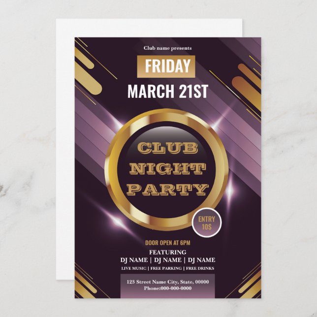 Night Club Party Invitation Template  (Front/Back)