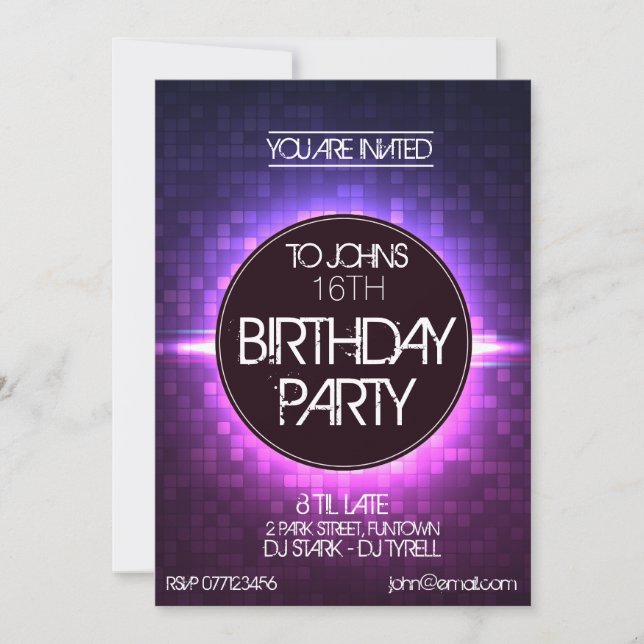 Night Club Style Birthday Invitation (Front)