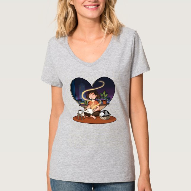 Night Creator Cozy Heart Window Art T-Shirt (Front)