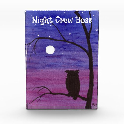 Night Crew Boss Owl Acrylic Award