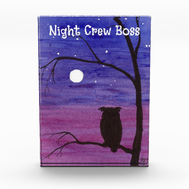 Night Crew Boss Owl Acrylic Award (Front)