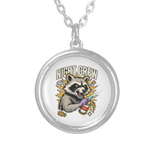 Night Crew Raccoon Graffiti T-Shirt Silver Plated Necklace