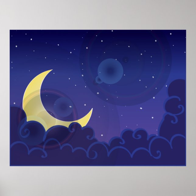 Night day dusk moon midnight blue poster (Front)